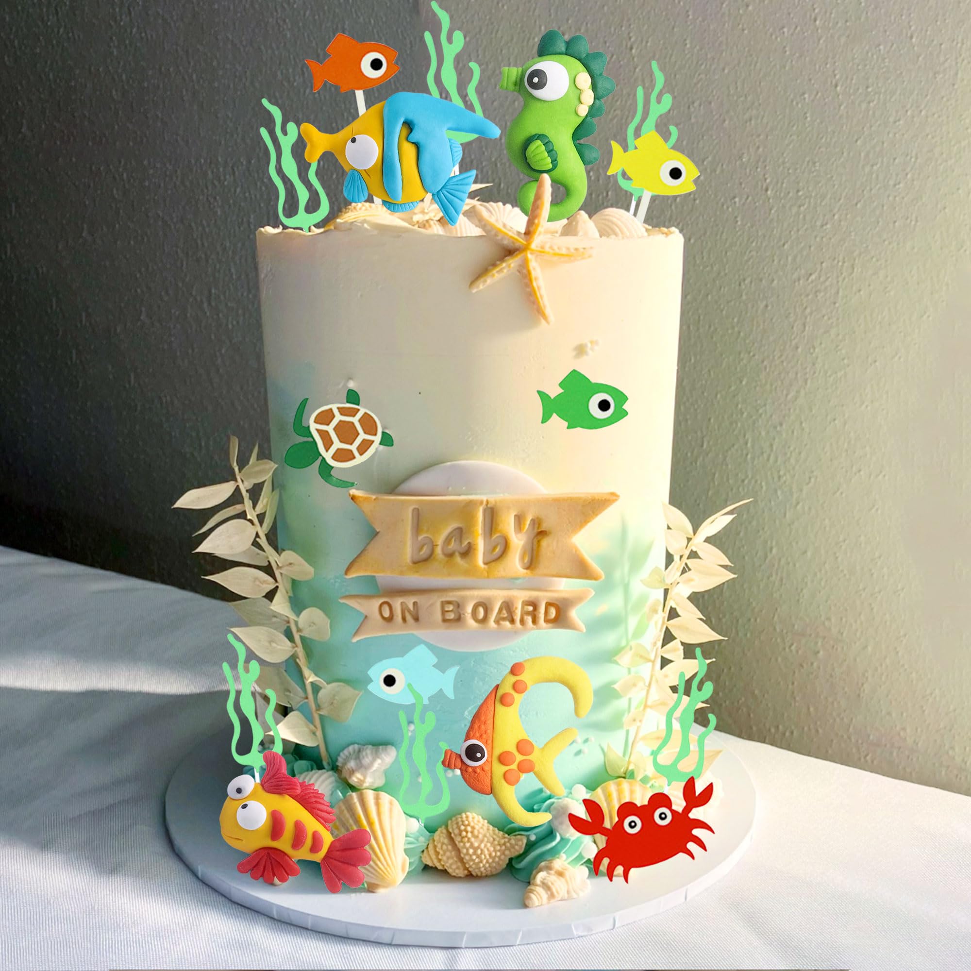Under the Sea Ocean Animals Birthday Cake Decorations Sea Ocean Party Favor Supplies for Sea Ocean Theme Baby Shower Birthday Party - Image 3