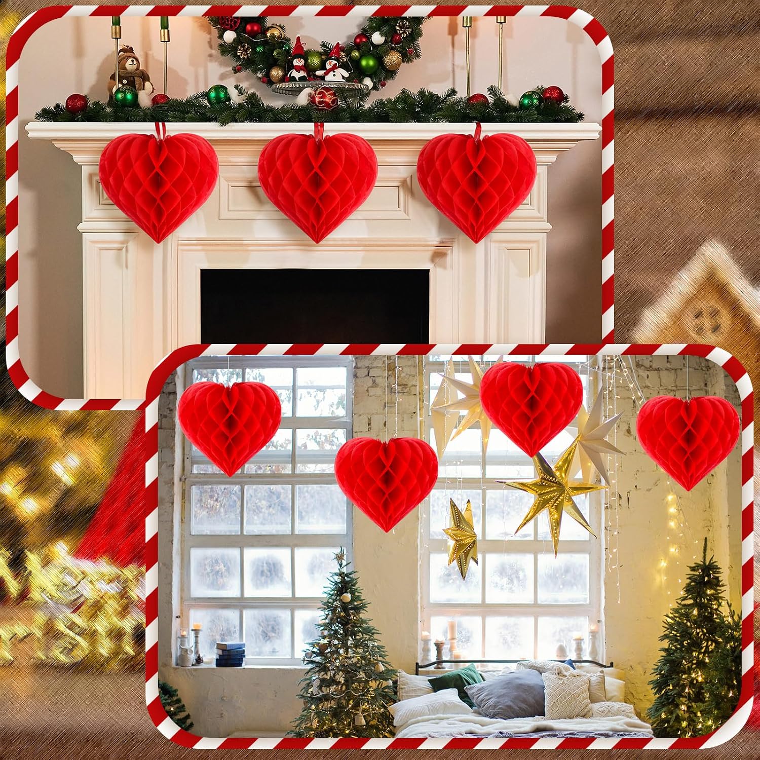 Bencailor 6 Pcs Valentines Day Honeycombs Party Decoration 12 Inch Heart Honeycomb Decoration Paper Pom Poms Honeycomb Balls Paper Ornaments Valentine Hanging Decorations for Home Decor (Heart)