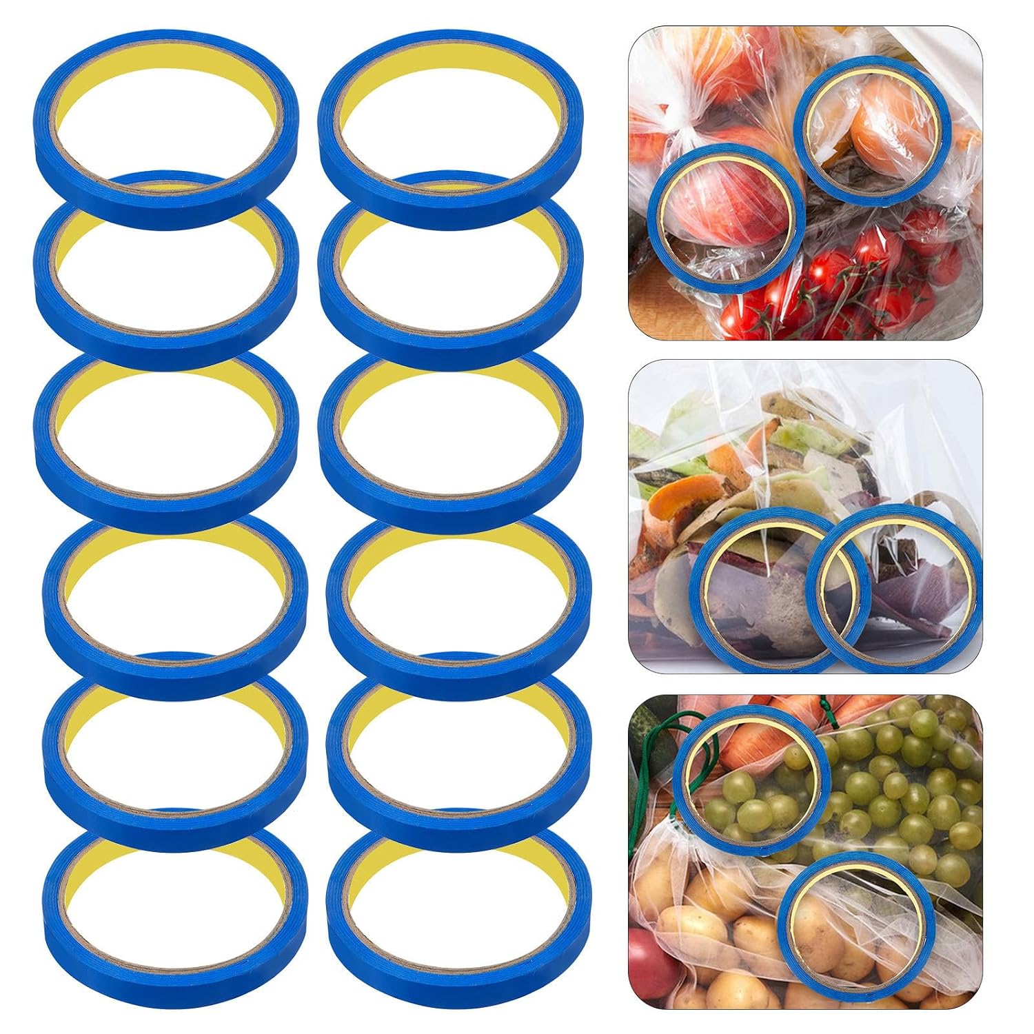 SECFOU 12 Rolls of Vegetable Bag Sealing Tapes BOPP Packing Tape 1.2cm X 30m for Seal Production Bags and Flower Arrangements Save Time Good Stability