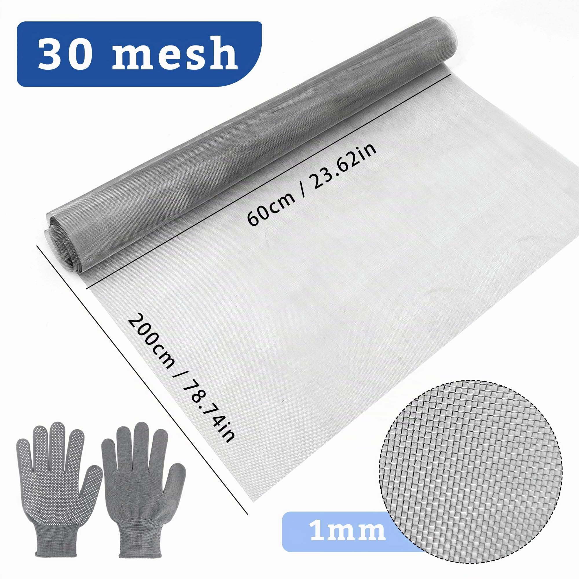 LYLIDIA Grillage Fine Maille 60x200cm 30 Mesh Maille Rigide Grillage Anti Rongeur Acier Inoxydable 304A Grille Métallique Fine Grillage Inox Treilli Métallique pour Prévenir Souris, Insectes,serpents