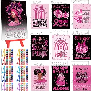 Blosssound 10 Set Breast Cancer Gifts Pre Printed Canvas Pre Drawn Canvas Painting with Easel Kits 5" x 7" Breast Cancer Awareness Party Favor for Woman Mom Outline Painting Panels for DIY Craft