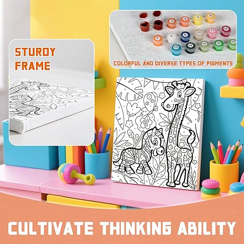 Miniatura 2 de Sixth Space Pintura por números para niños de 4 a 8 años, pintura al óleo acrílica preimpresa para principiantes, incluye lienzo enmarcado (8 x 10,