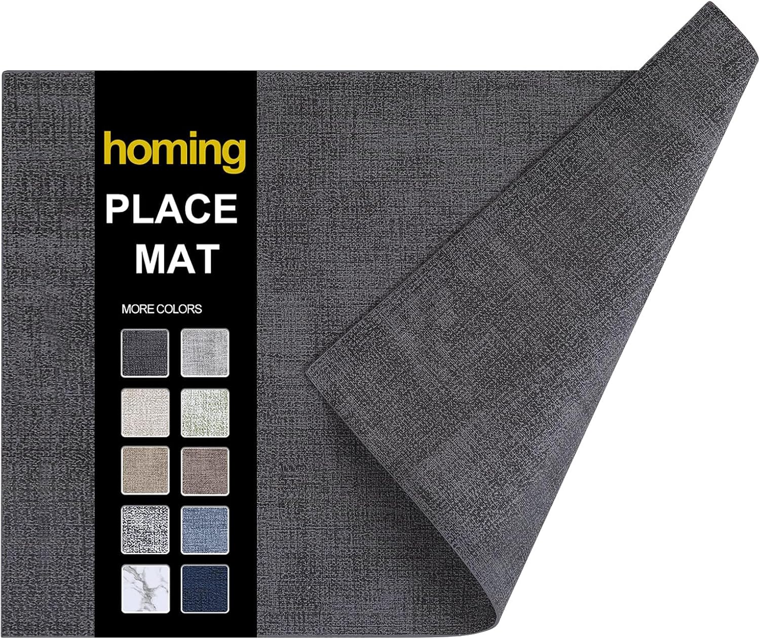 homing Faux Leather Heat Resistant Placemats 6 Packs, Waterproof Wipeable Dining PU Place Mats for Indoor & Outdoor, Easy to Clean, Charcoal