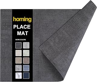 homing Faux Leather Heat Resistant Placemats 6 Pack, Waterproof Wipeable PU Place Mats Charcoal, Indoor Outdoor Table Protection