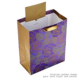 Hallmark 13 Large Gift Bag with Tissue Paper (Purple Flowers, Gold Accents) for Birthdays, Mother\'s Day, Bridal Showers, Weddings, Retirements, Anniversaries, Engagements, Any Occasion