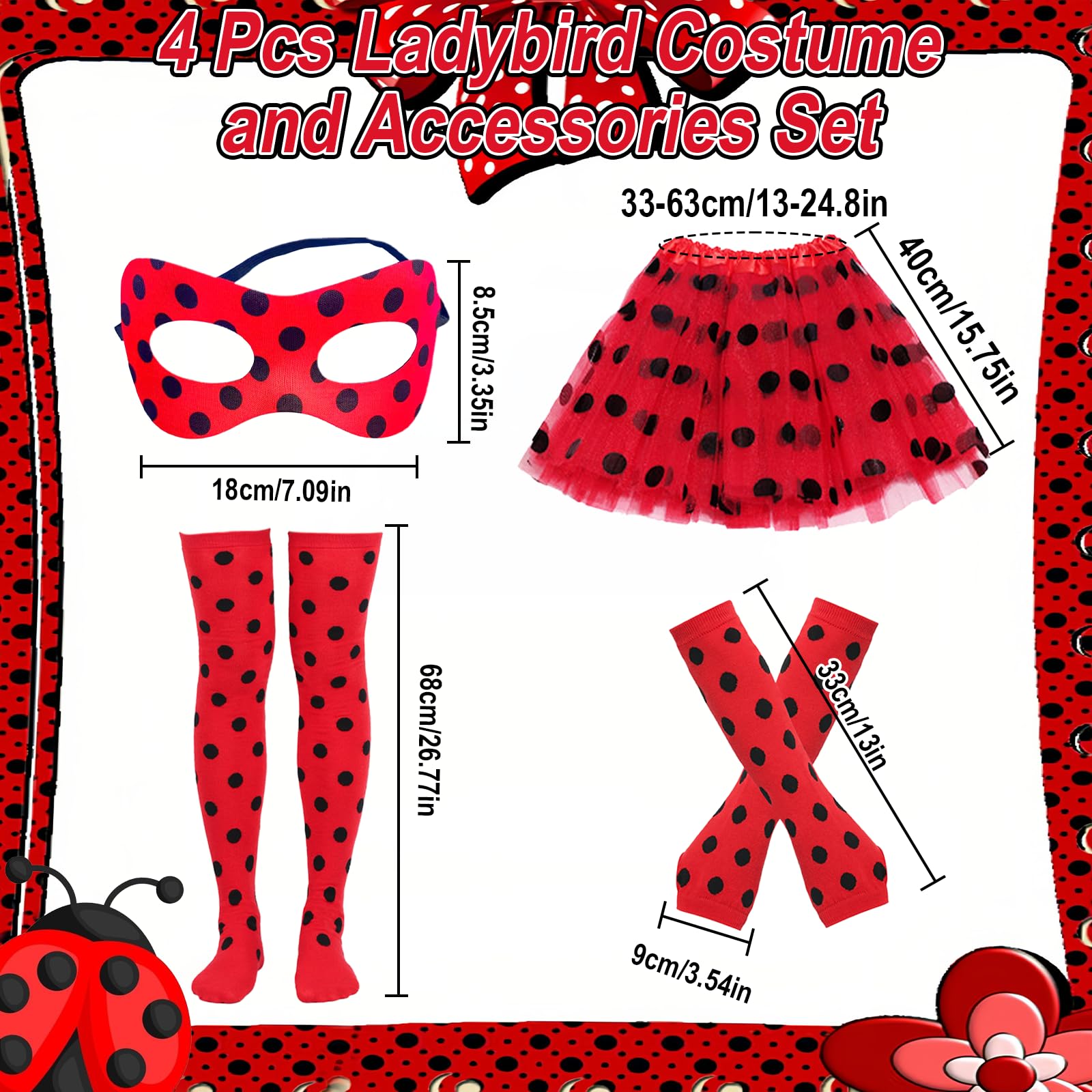 Xerteam Ladybird Costume Accessories Set for Girls Adult Ladybird Tutu Outfit Set - Image 2