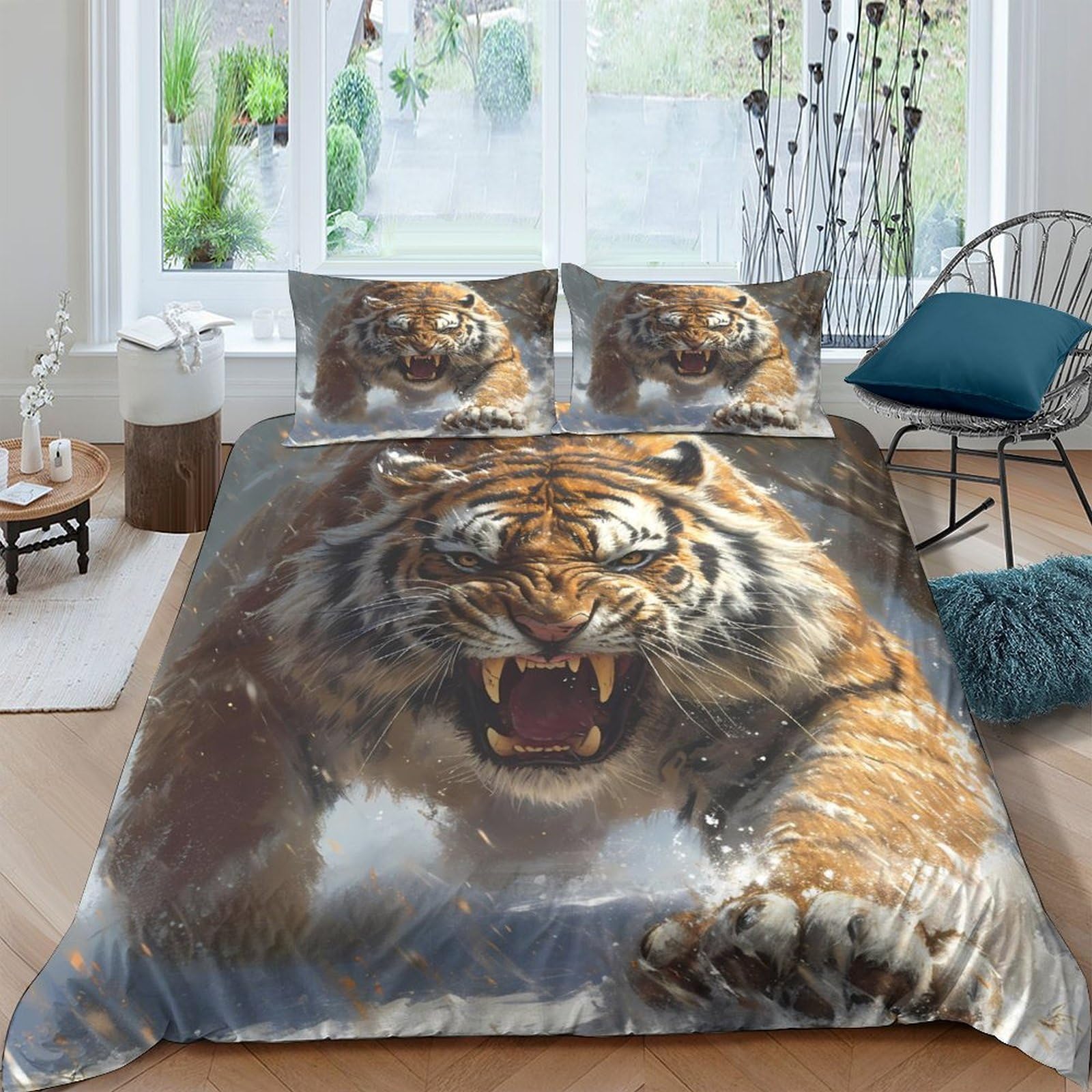 Ctjqhvkz Style-8 3D Printed Wild Tiger Fitted Sheet Microfiber Soft Breathable Jungle Animal Bed Cover For Bedroom Decor Mattress Protection Single（135X200cm）
