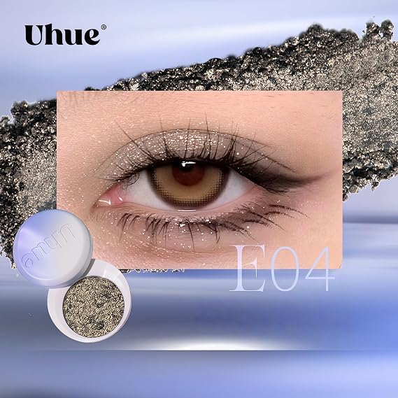 Uhue Y3K Monochrome Eyeshadow Single, Silver Blue Smoky Shimmer, Highly Pigmented Glitter Finish, One-Swipe Application, Professional Makeup Palette Refill (E04, 3G)