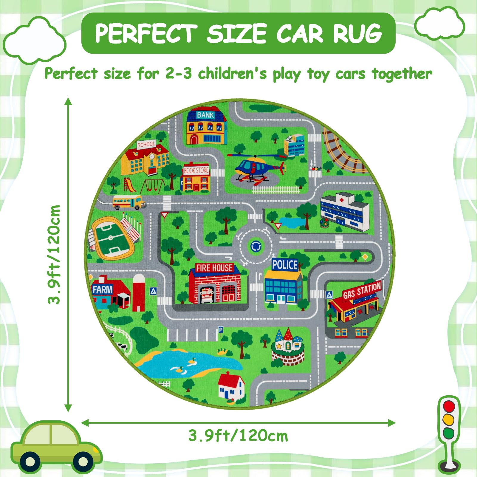 Capslpad Kinder Spielmatte ø120cm rutschfeste Kinderteppich Spielmatte für Spielzeugautos Waschbar Stadt Straßen Kinder Spielteppich Interaktives Auto Teppich für Kinde Spielzimmer Schlafzimmer Dekor