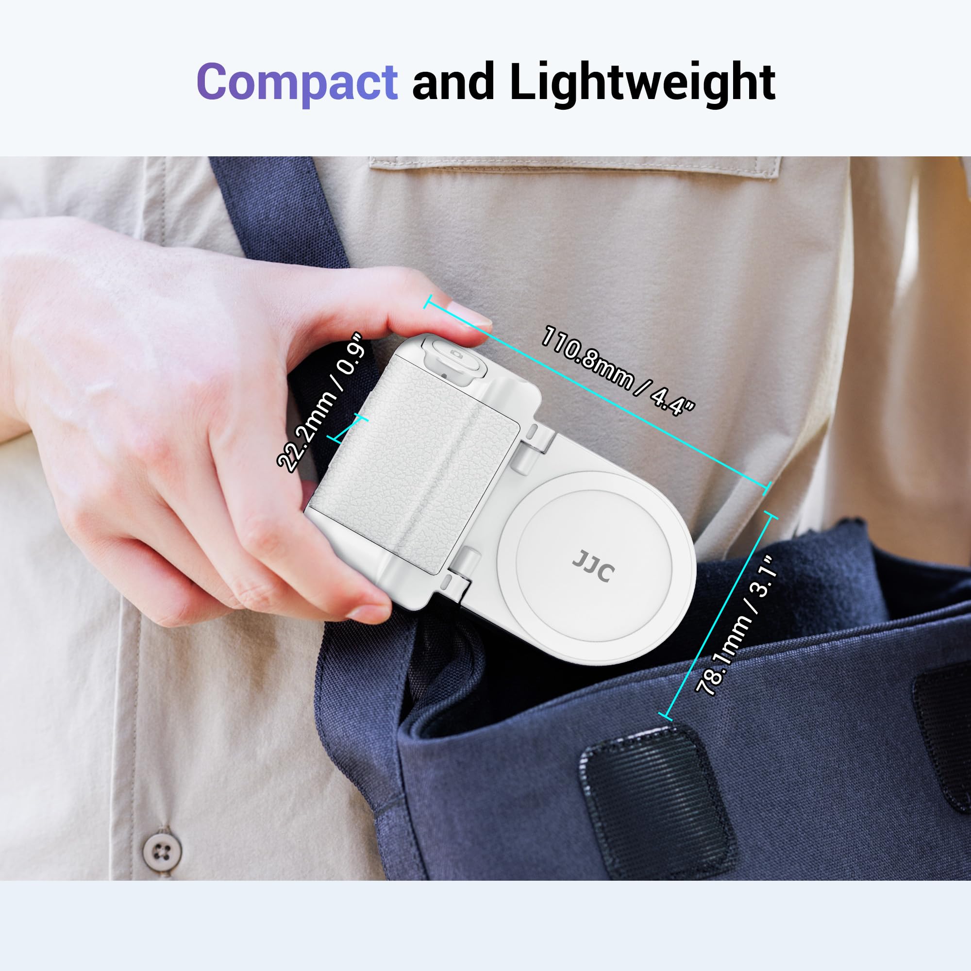 JJC Pro Version Magnetische Handgirp met Bluetooth Afstandsbediening, Snap Grip Handvat voor iPhone 16/15/14/13/12 meer & Android Telefoon, Verstile Desk Telefoon Stand -Grijs