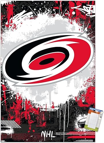 Trends International NHL Carolina Hurricanes - Póster de pared Maximalist Logo 23, 34 pulgadas de largo x 22.4 W, paquete de póster y montaje prémium