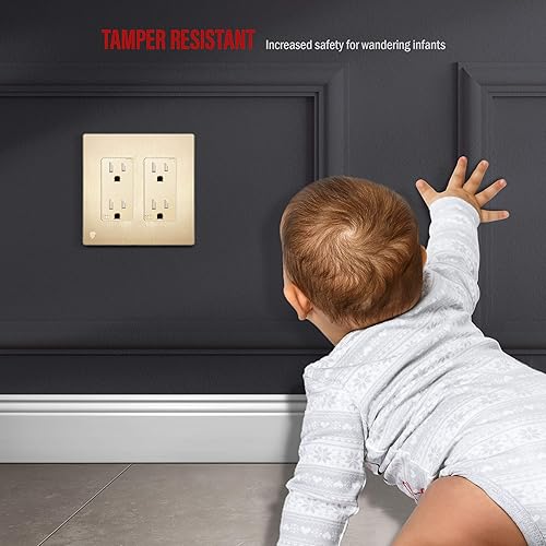 Miniatura 4 de ENERLITES Elite Series SI8832-BGD - Placa decorativa sin tornillos, segura para niños, acabado lustroso, para 2 enchufes dobles, 4.68x4.73pulgadas,