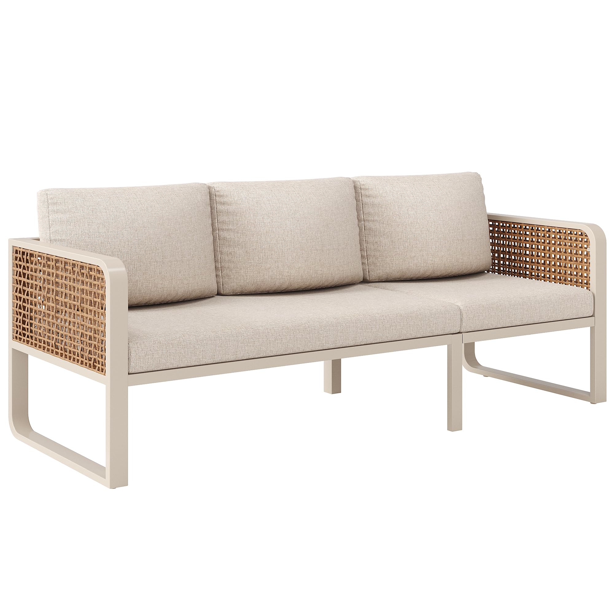 Juego de salón de jardín para 6 – 7 personas, ratán sintético, incluye mesa auxiliar, sofá de jardín con cojines lavables, patas ajustables para terraza, balcón, jardín, color beige