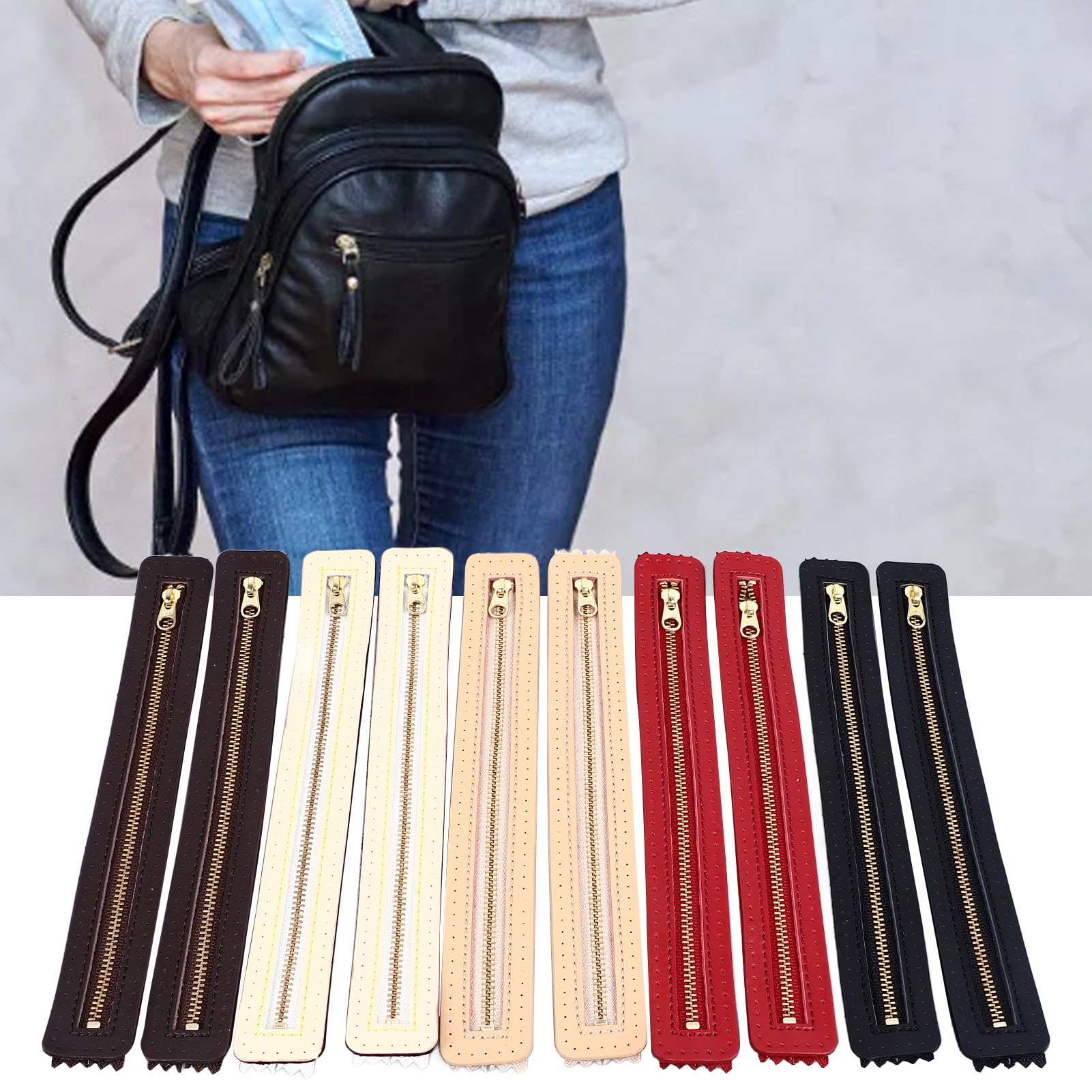 10 cremalleras de cuero para bricolaje, cremallera de piel de vaca auténtica para bolsa, accesorio de costura hecho a mano con dientes de metal, colores surtidos para ropa y proyectos textiles para el