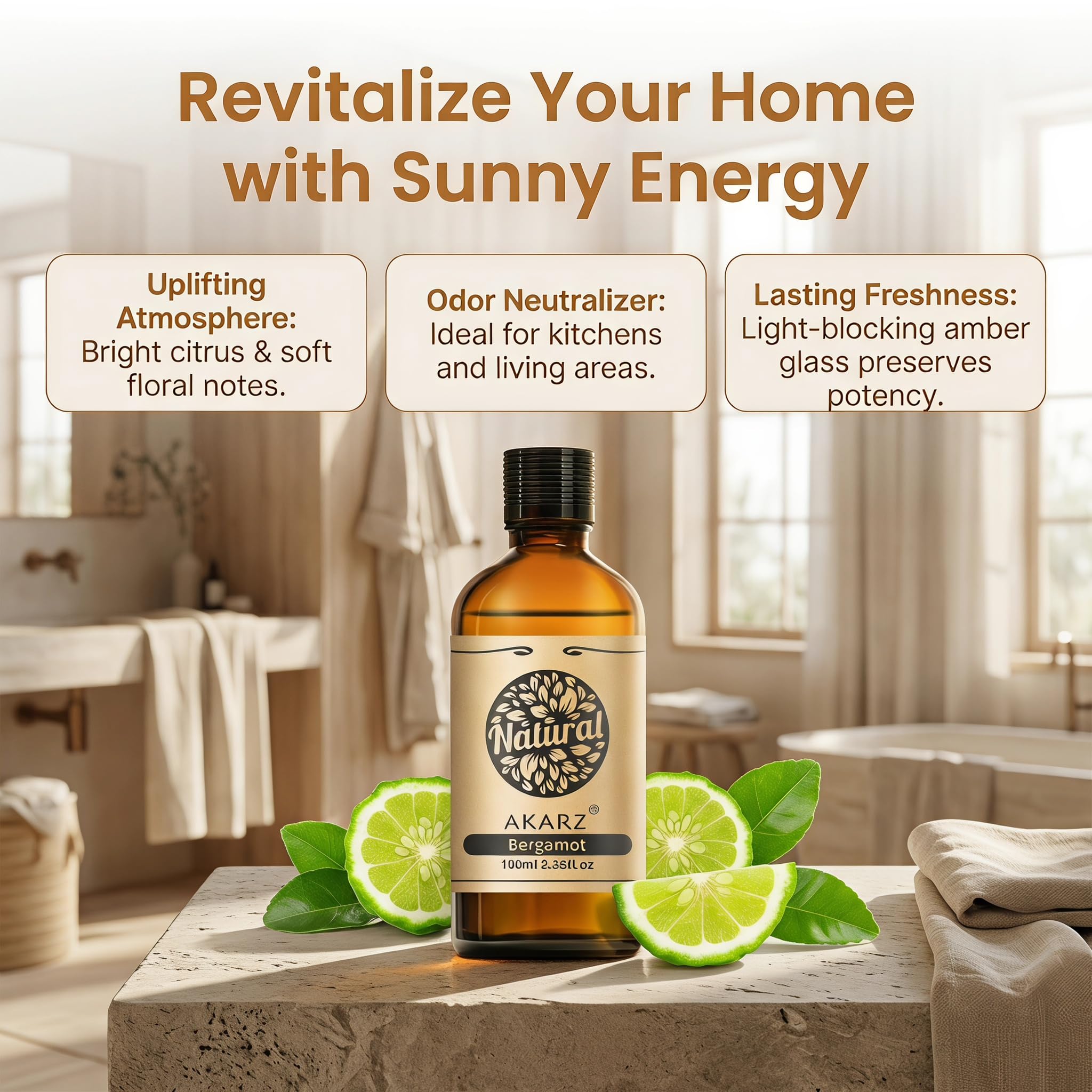 AKARZ 100ml Olejek esencjny z Bergamotu - Naturalny olejek aromatyczny do dyfuzorów, lamp aromatycznych i aromatów pomieszczeń
