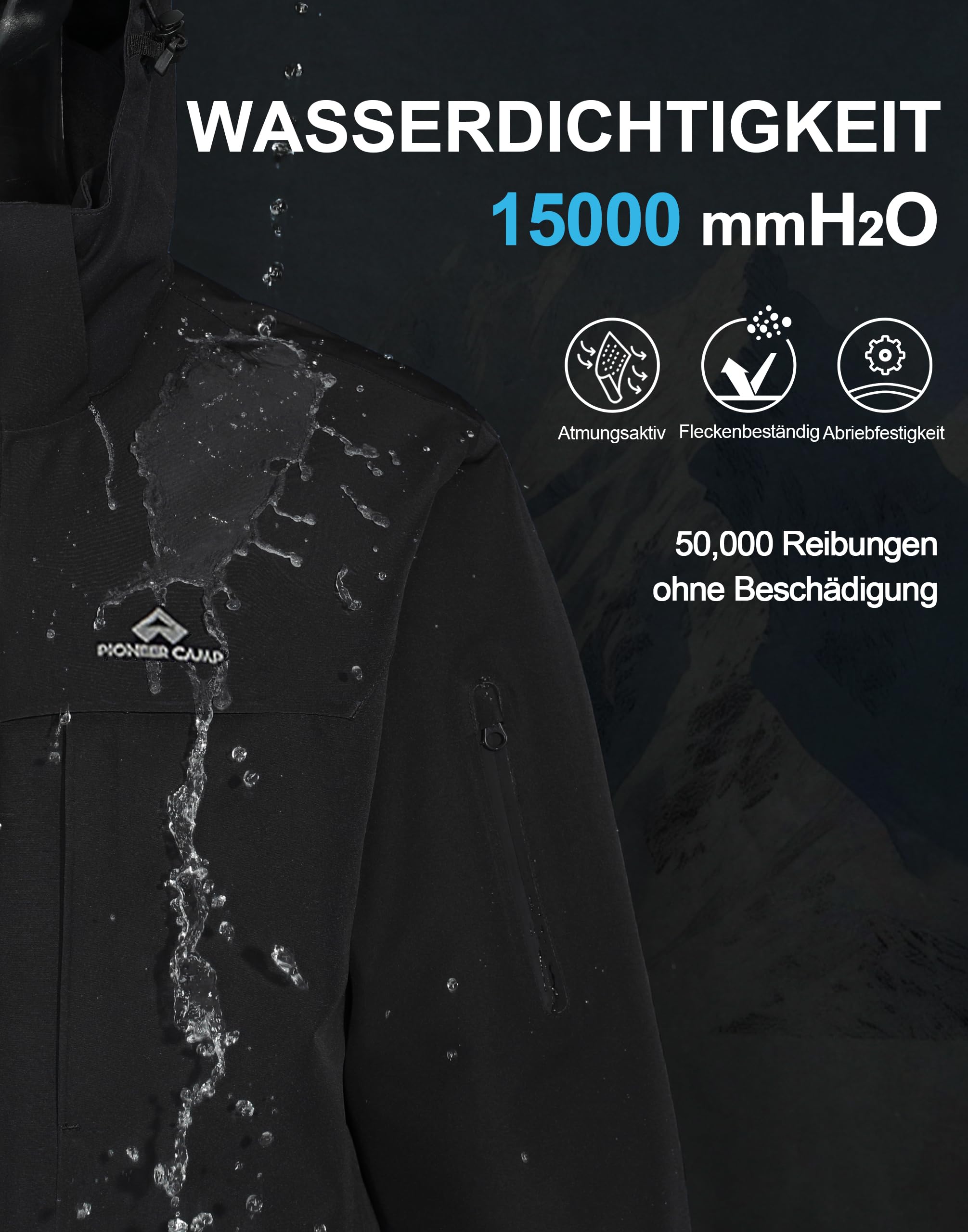 Pioneer Camp Regenjacke Herren Wasserdicht Bis Starkregen (15000+mm) Atmungsaktive Outdoor-Jacke Wanderjacke Mit Abnehmbarer Kapuze Und 5 Taschen