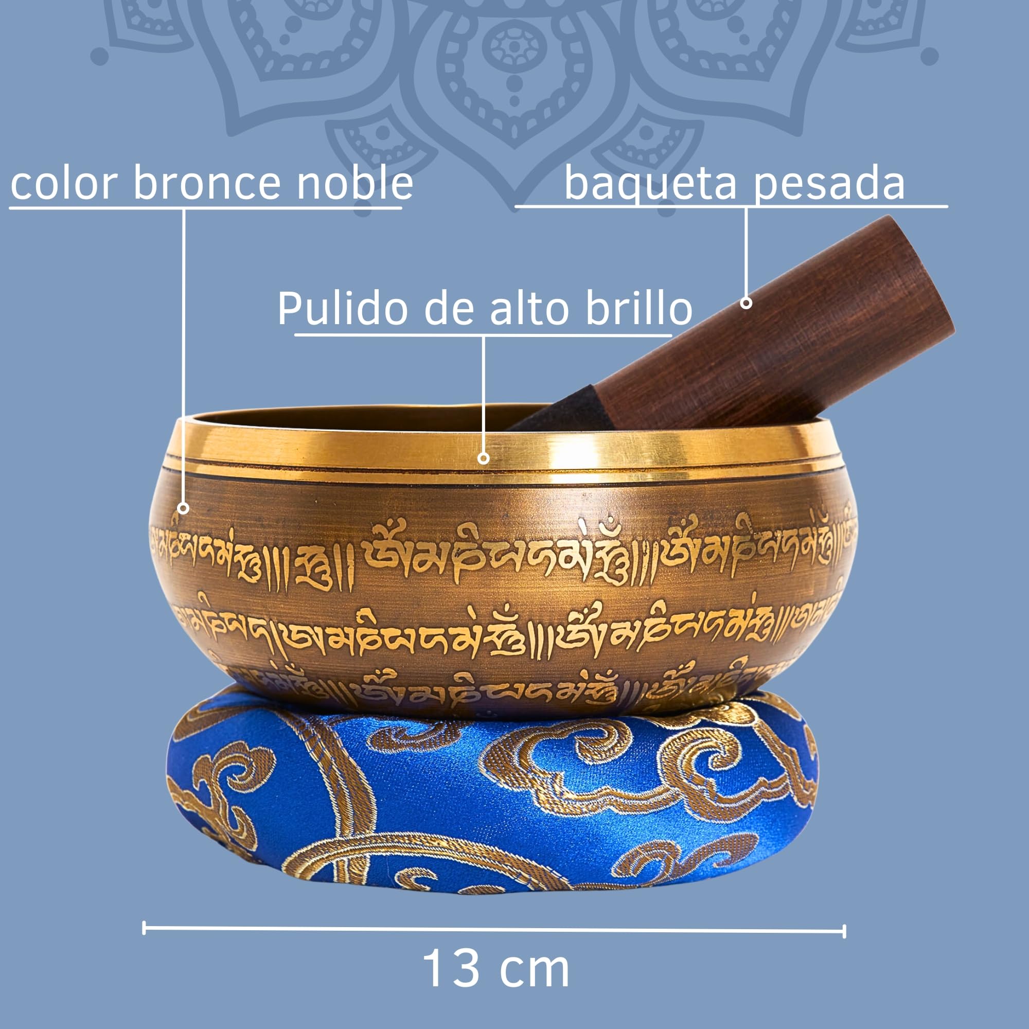 Cuenco tibetano hecho a mano en Nepal – Set tibetano para meditación - Yoga - Atención en la escuela - Caja de papel Lokta - Grabado en Nepālī