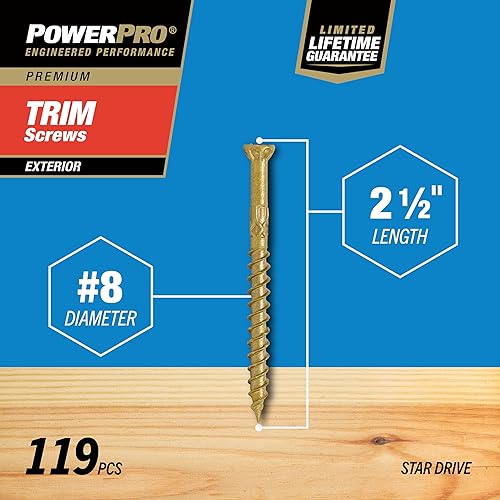 Miniatura 3 de Power Pro 48632 Tornillos de molde, #8 x 2-12", tornillos multiusos para madera, cubierta, compuesto y moldura exterior, resistente a la corrosión,
