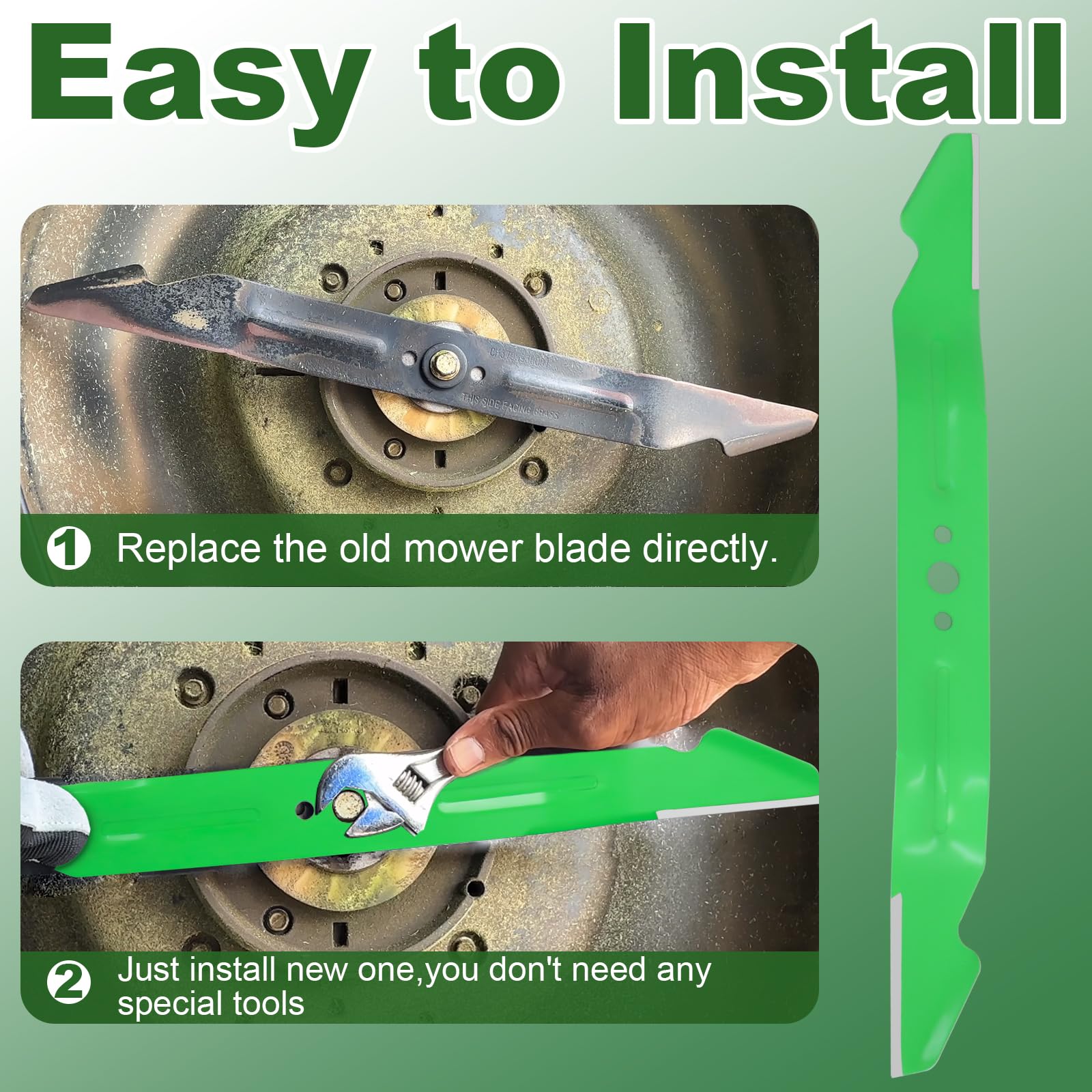 Ketofa Paquete de 2 cuchillas de repuesto para cortacésped AB2100 para modelos EGO Power+ de 56 V – Mulching, embolsado y descarga lateral 3 en 1, color verde