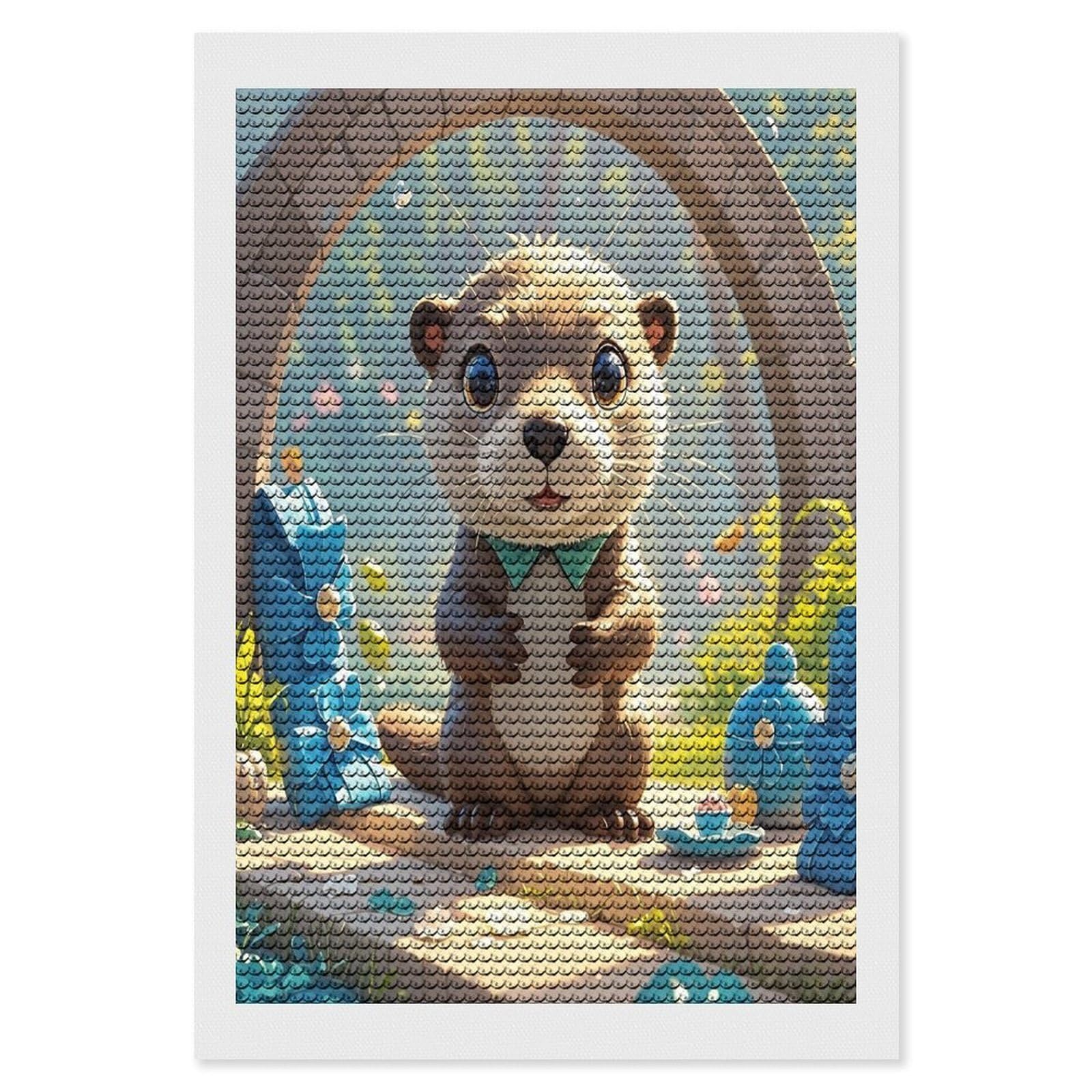 FekiLoot Cute Otter Diamond Painting Kits for Adults Full Round Drill Diamond Art Kits for Beginners 5D DIY Diamond Dots Paintings Diamonds Pictures Gem Art Home Wall Decor 8"x12"