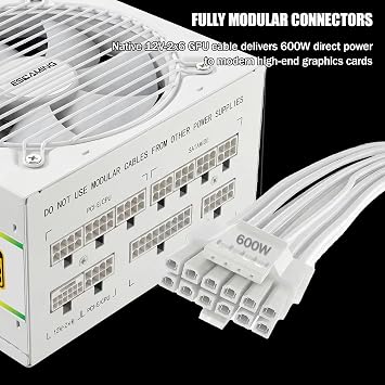 ESGAMING 850W 80 Plus ゴールド ATX ゲーミング電源 フルモジュラー ATX 3.1 & PCIe 5.1 対応 ハイエンドGPU用12V-2x6ケーブル付き - ホワイト