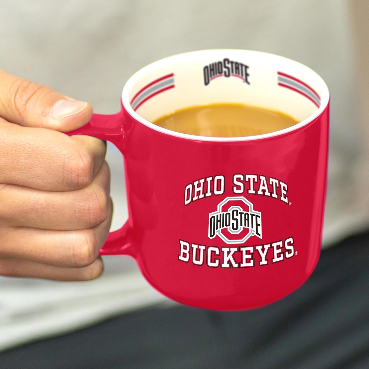 Logo Brands NCAA Ohio State Buckeyes 15oz Stripe Mug - Team Logo, Inside Print, Standard Handle, Microwave & Dishwasher Safe - Image 5