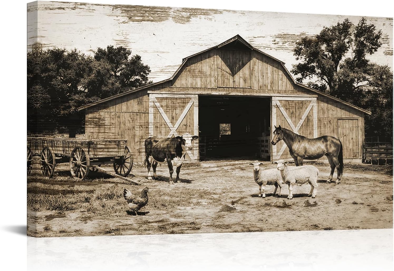Saypeacher Rustic Farm Animals Wall Art Vintage Picture Print Farmhouse Decor 20"x36"