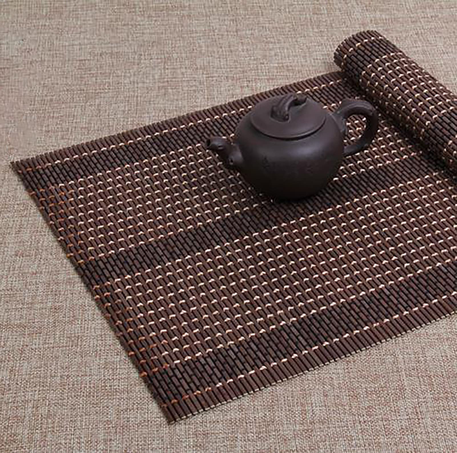 Chemin de table en bambou， Chemin de table en bambou de style japonais, napperon antidérapant tissé à la main, napperons de table basse de cuisine à domicile, couleur marron/café(30cm x 180cm (12" x 7
