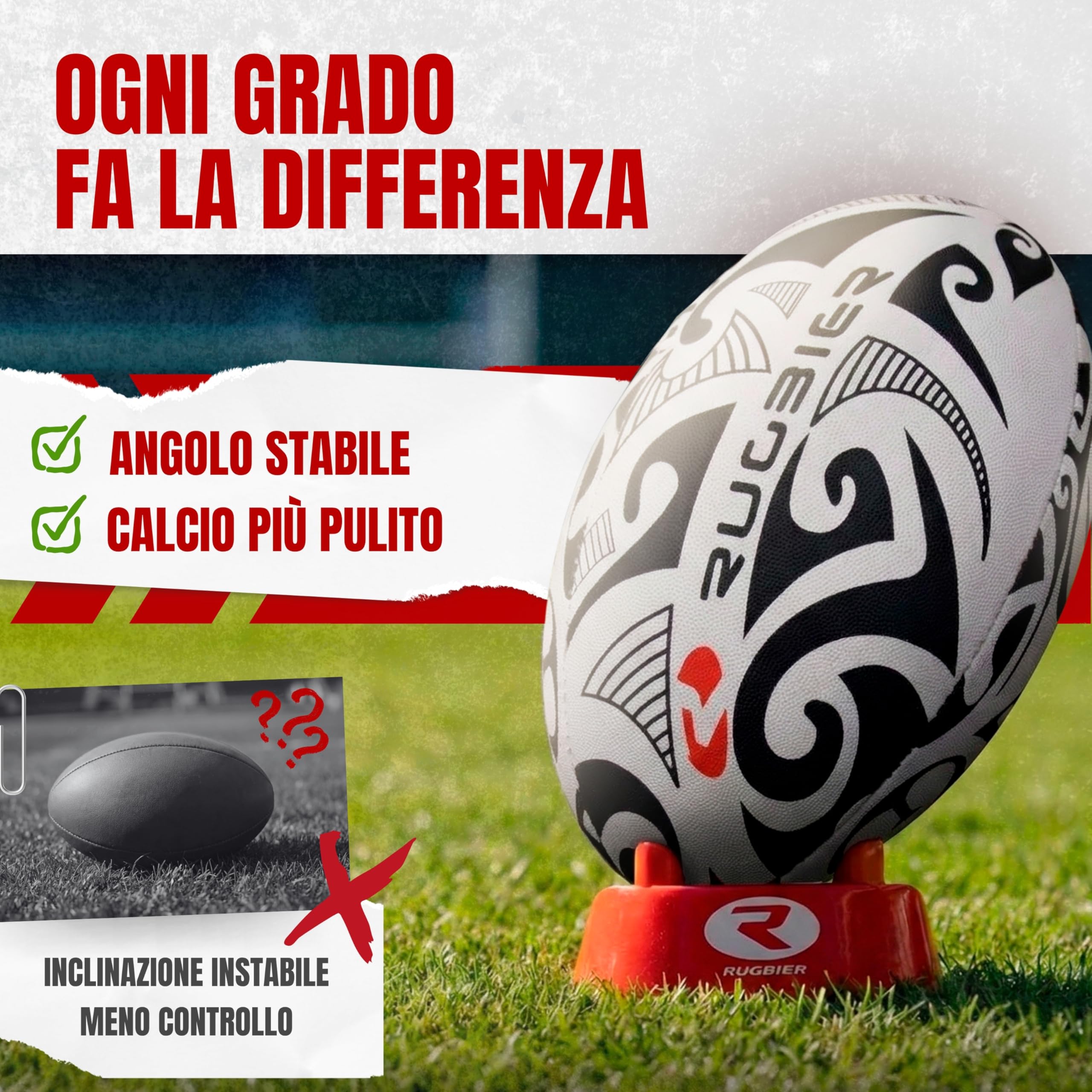 Tee da Rugby Professionale Standard Rosso – Supporto per Calci e Allenamento