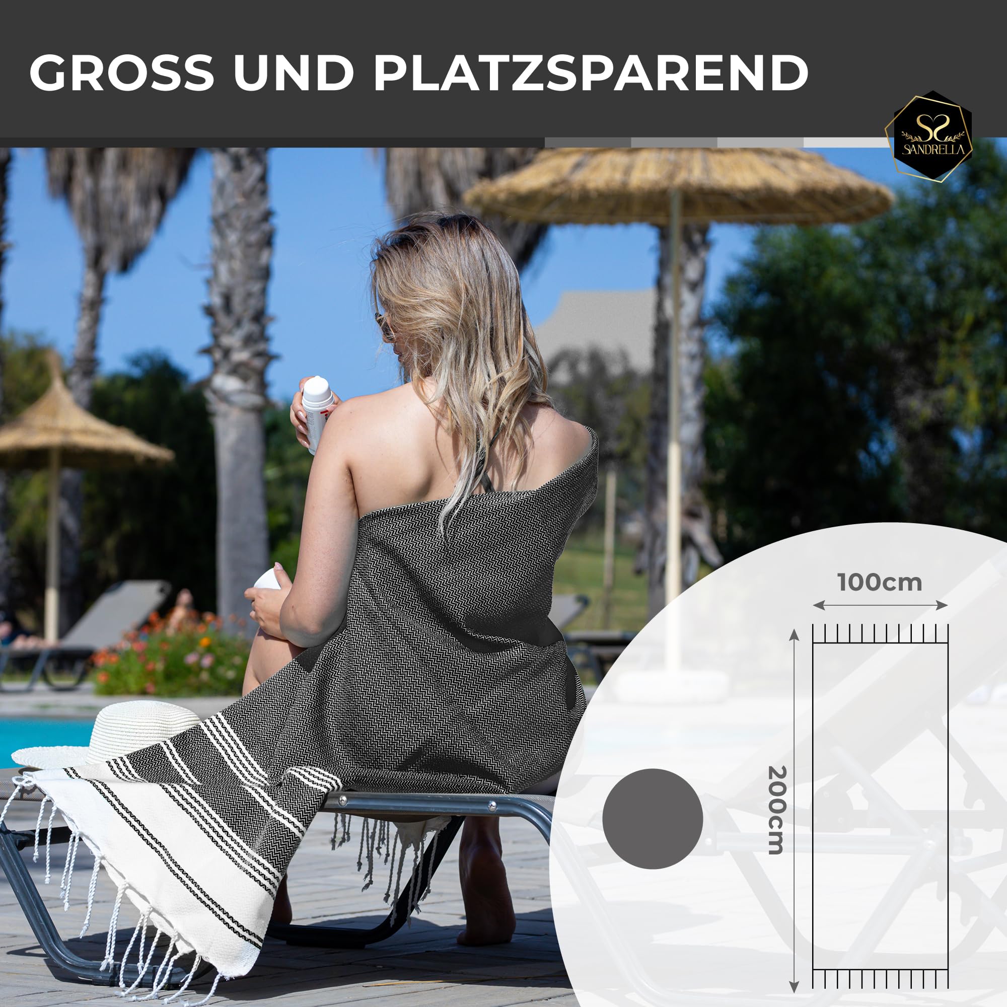 2er Set Hamamtuch aus 100% recycelter Baumwolle Oeko-Tex tunesisches Strandtuch Sauna Damen & Herren 100x200cm schnelltrocknend I grau – dunkelgrau
