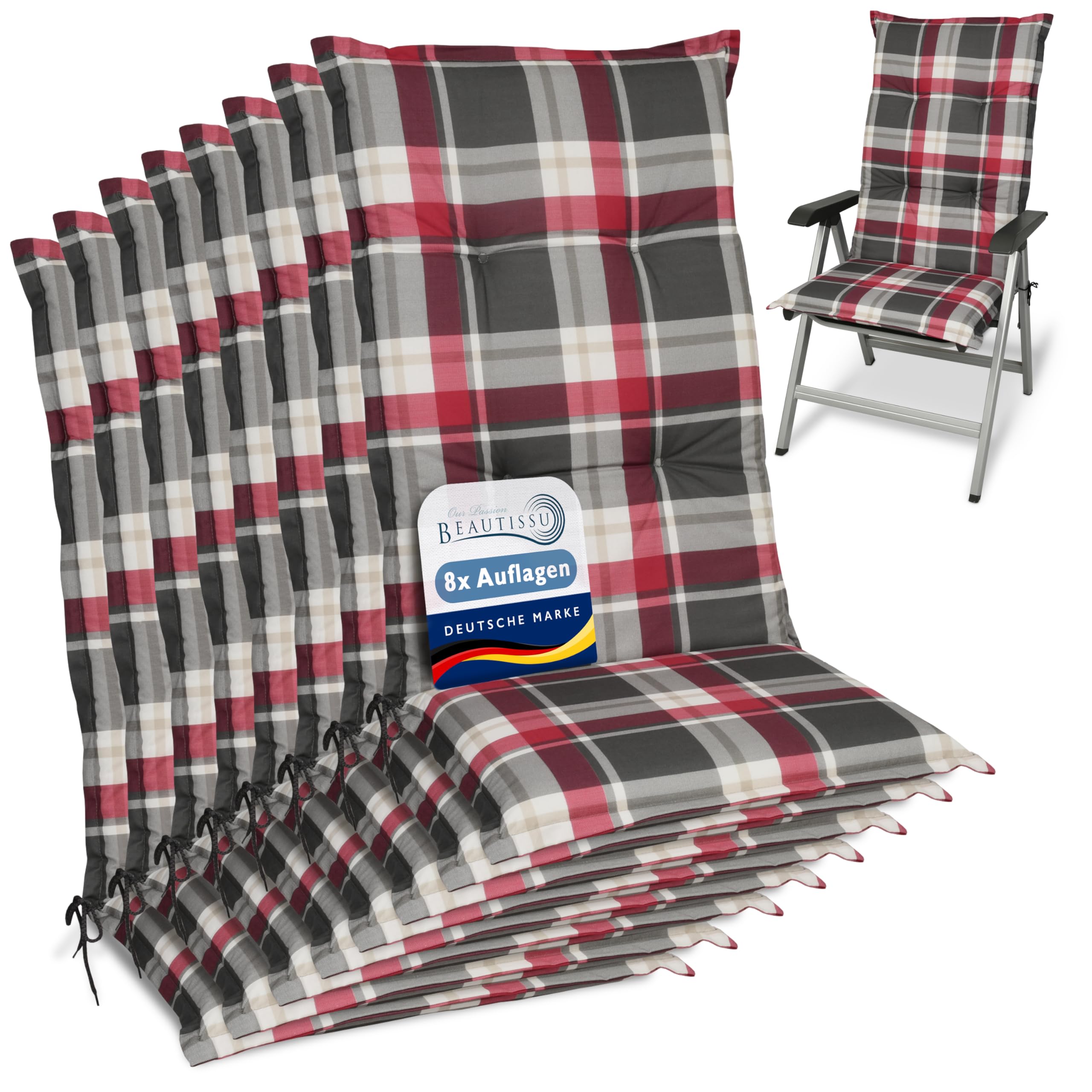 Beautissu Set of 8 Outdoor High Back Garden Chair Cushions Seat Pad โ image 1