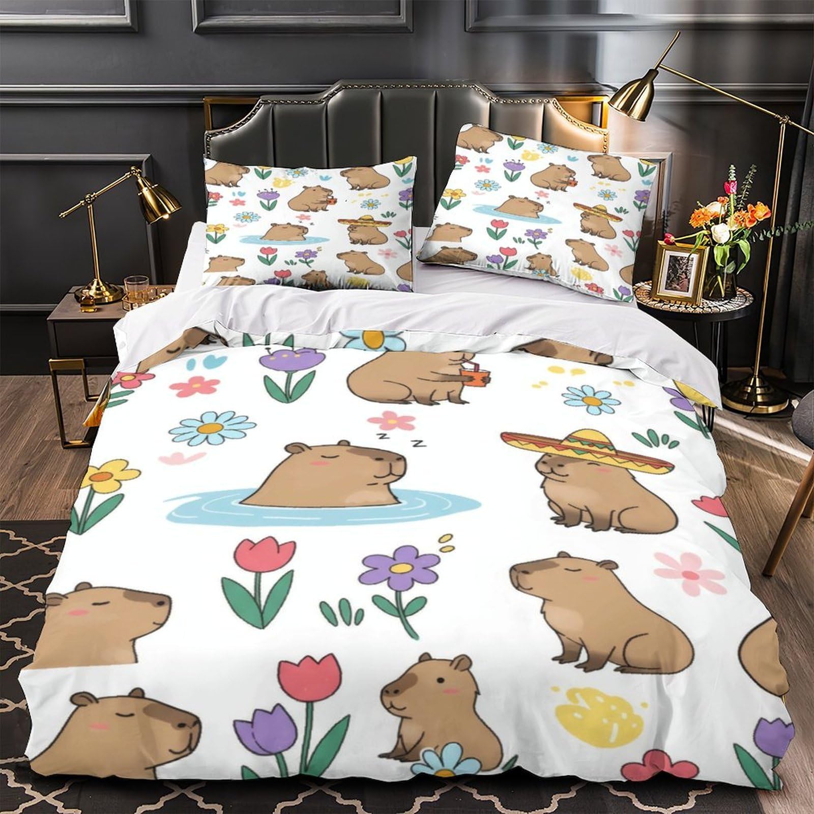 Parure de lit hypoallergénique capybara pour le sommeil des enfants