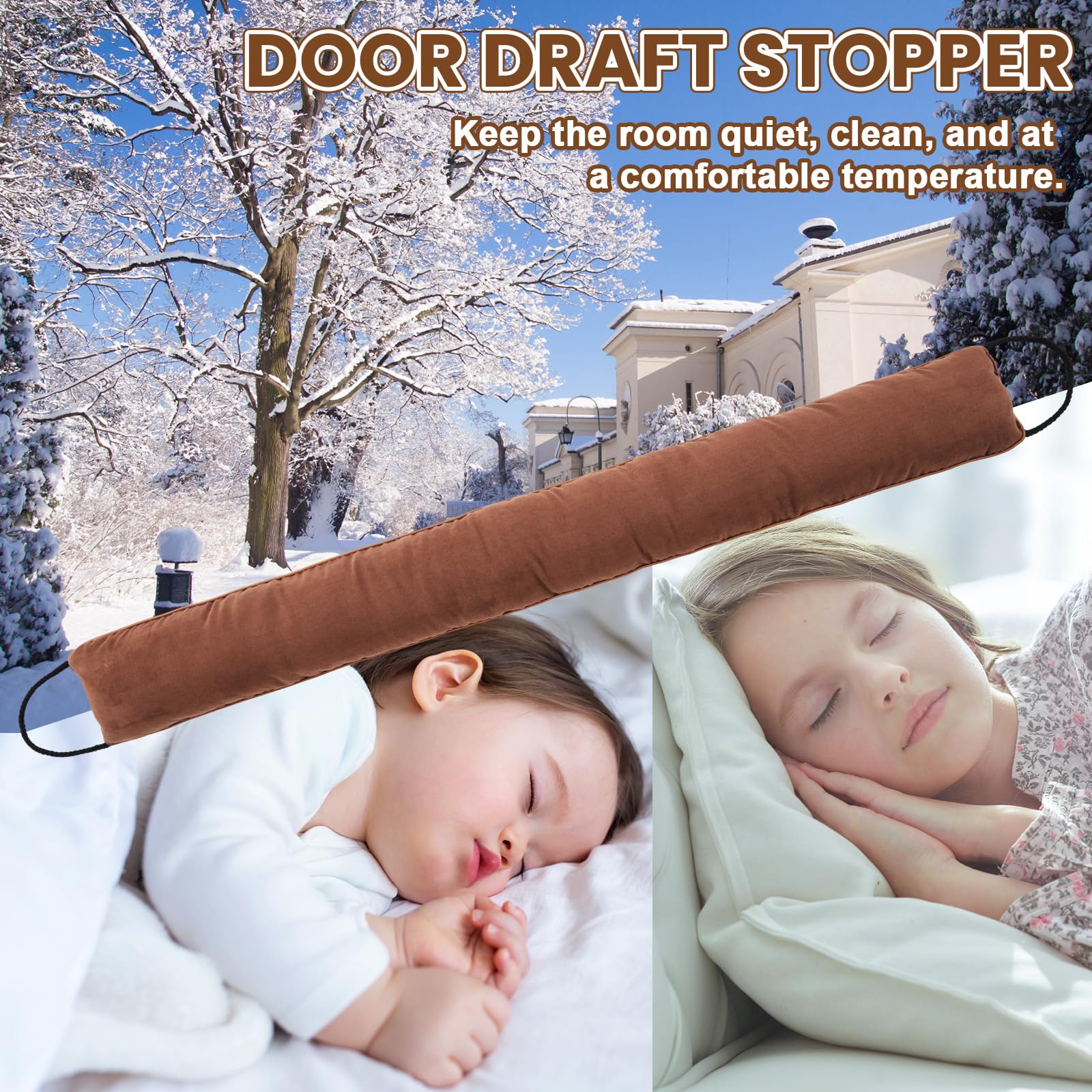 Gisafai 2 Stück 91,4 cm langer Tür-Zugluftstopper unter der Tür, Zugluftblocker, Geräusch-Windstopper für Zuhause, Balkon, Büro, Braun