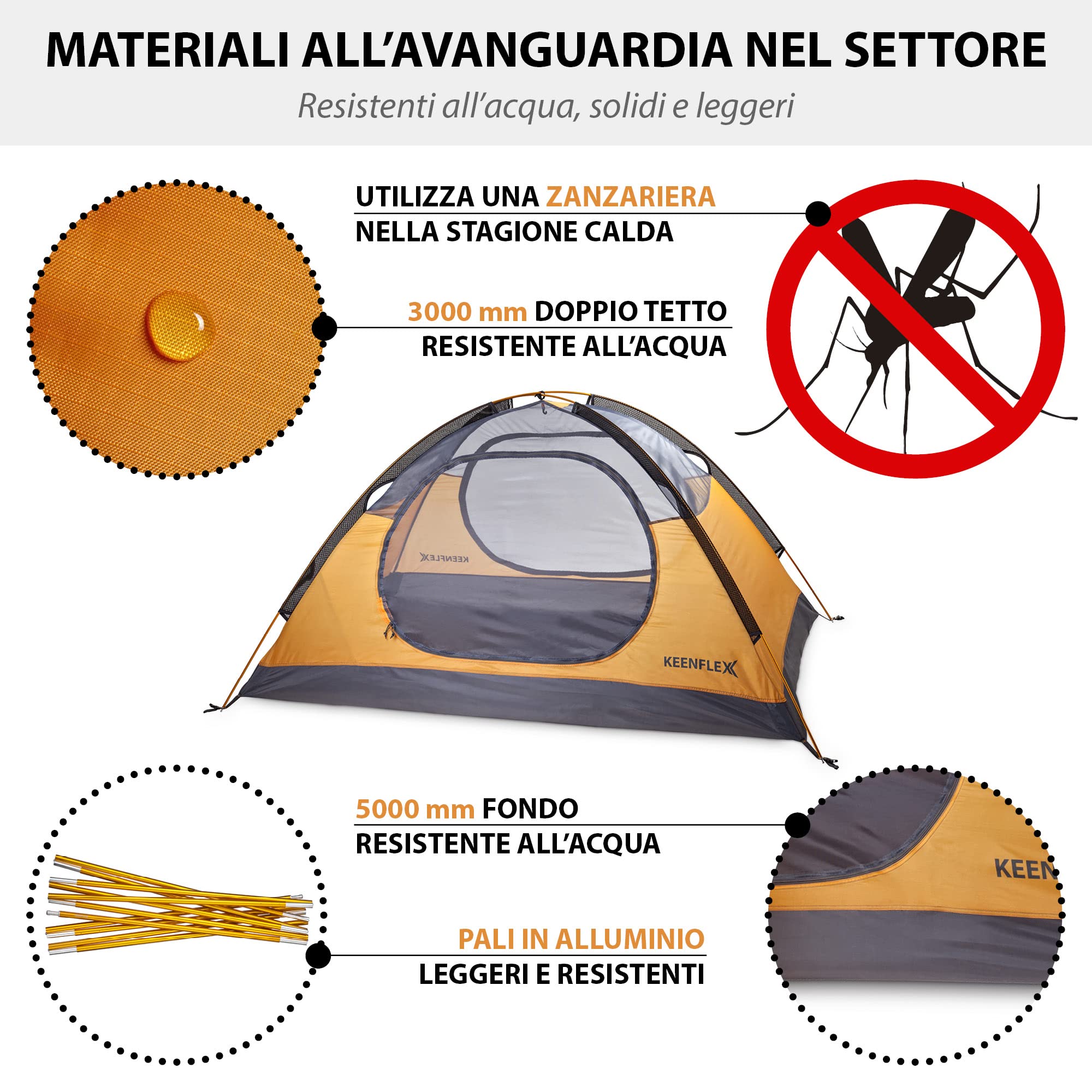 Tenda da campeggio ultraleggera 2 persone 2300 g