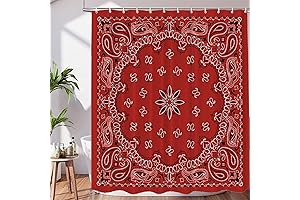 Red Paisley Bandana Decor Shower Curtain Set With Hooks