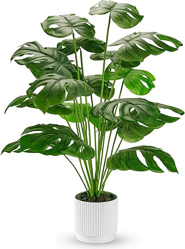 Miniatura 1 de Der Rose Plantas falsas de 28 pulgadas, grandes plantas artificiales de imitación Monstera para interiores, para piso, hogar, oficina, casa de