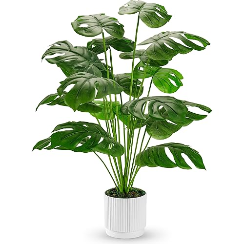 Der Rose 28" Fake Plants Large Artificial Monstera Faux Potted Plants Indoor Tall for Outdoor Floor Front Porch Tree Decor