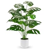 Der Rose 28" Fake Plants Large Artificial Monstera Faux Potted Plants Indoor Tall for Outdoor Floor Front Porch Tree Decor