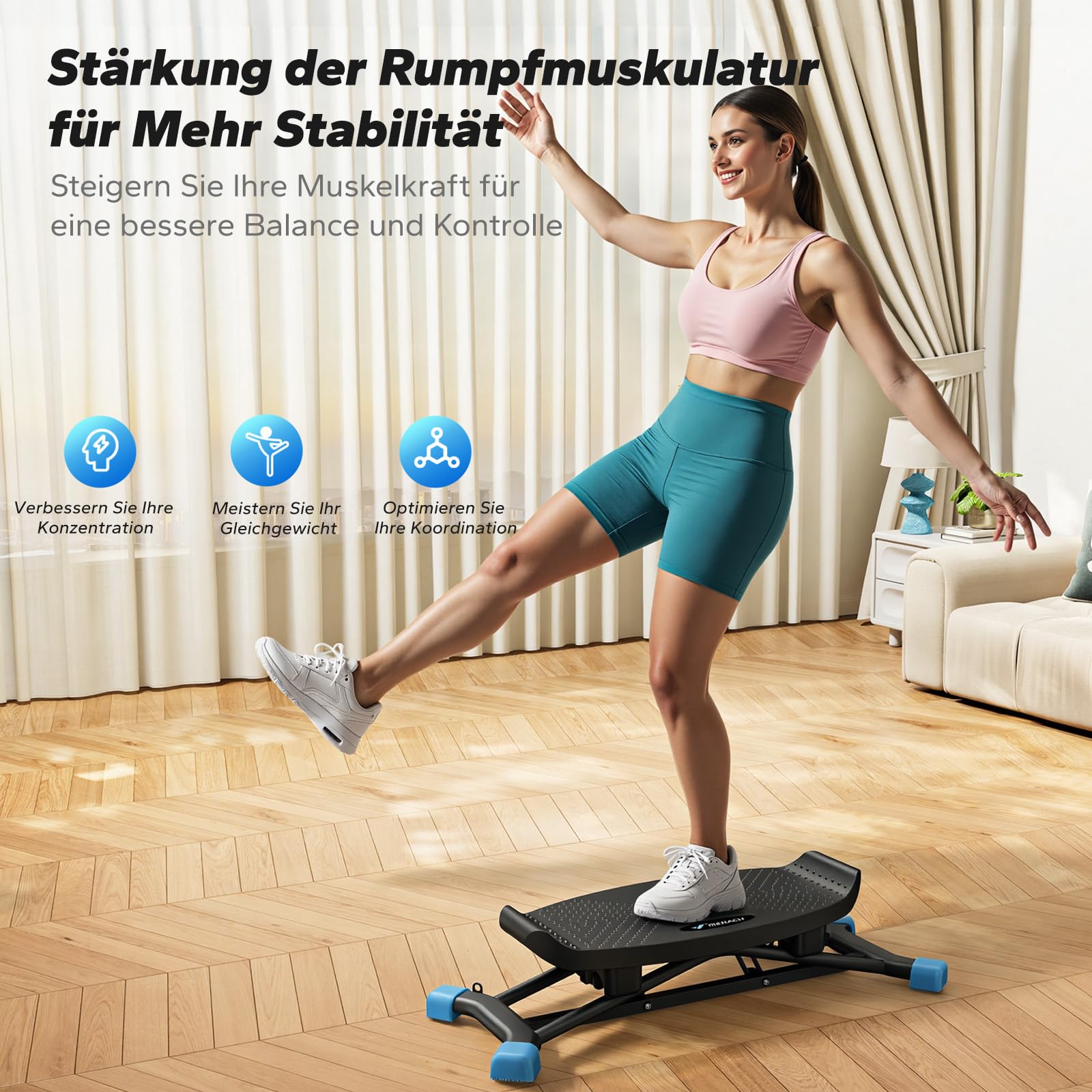 MERACH Twist Board mit Display, Seitlich Balance Board mit 2 Widerstandsbändern, bis 136KG, für seitliche Bewegung, Rehabilitation & Koordination, Home Gym, Anfänger