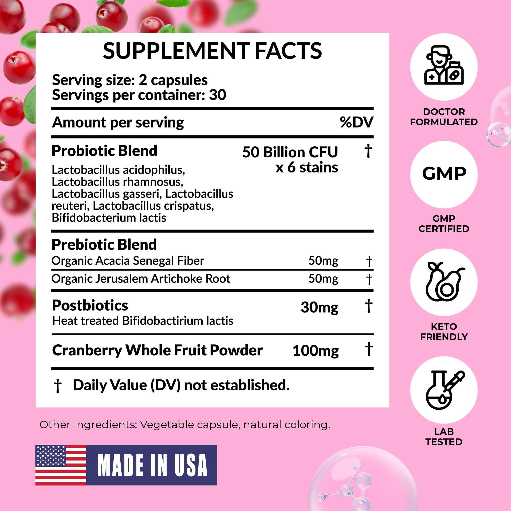 Women’s Probiotic for Vaginal Health | 50 Billion CFU with Probiotics, Prebiotic, Postbiotics & Cranberry for pH Balance, UTI Support, Yeast, Gut Health, Odor, Dryness & Feminine Comfort