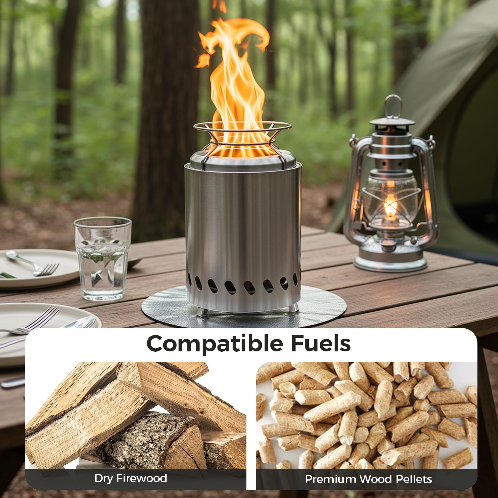 Smokeless 14cm Tabletop Fire Pit, Stainless Steel Smokeless Portable Stove for Camping Outdoor & Patio Wood or Pellet Fueled with Carrying Bag & two Mini Sticks (5.5Inches) - 5