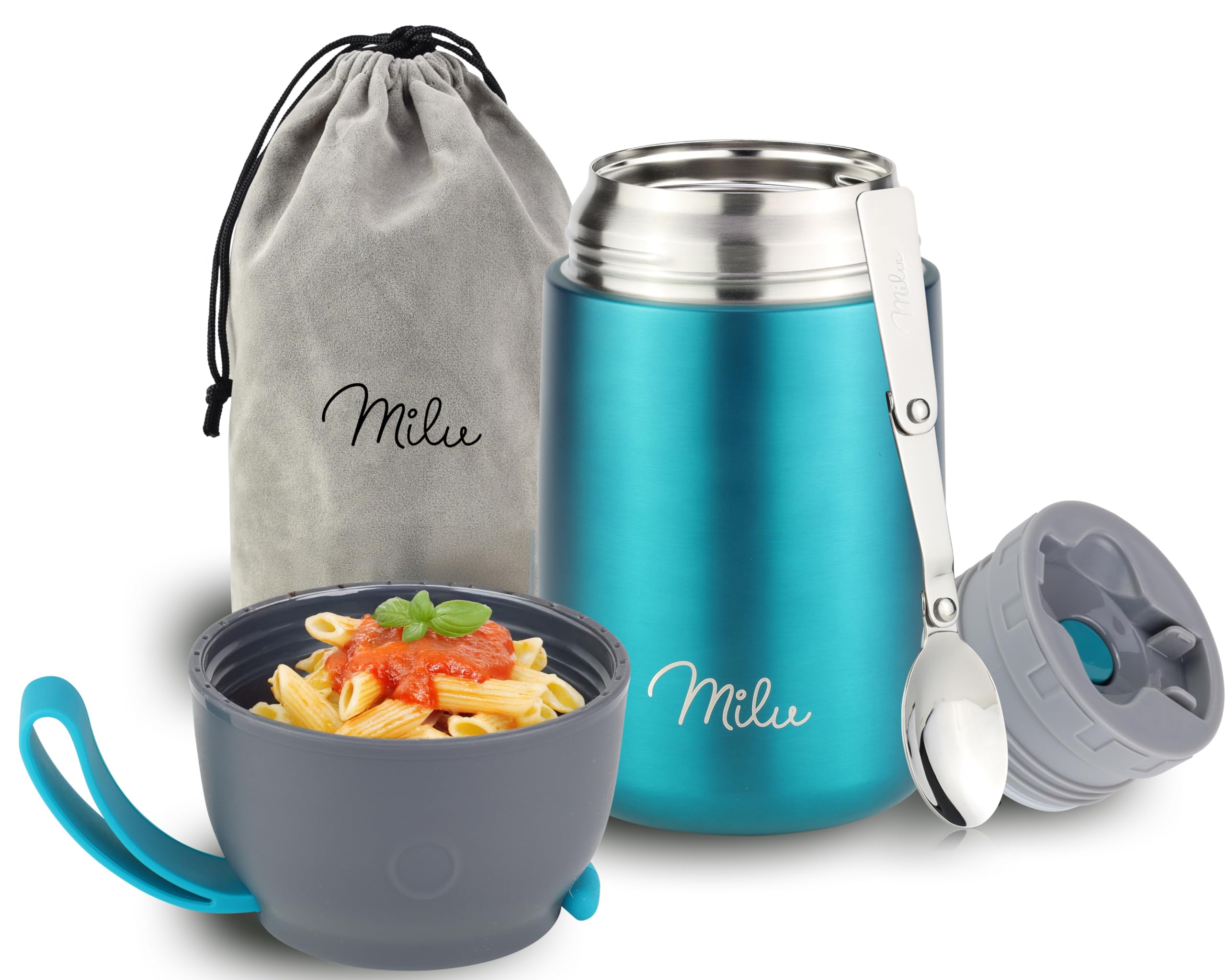 Milu Food Flask for Hot Food - 650ml Leakproof Insulated Stainless Steel Thermal Lunch Box, Soup Container with Spoon, BPA-Free, To go Meal Prep, Porridge (Green, 650ml)