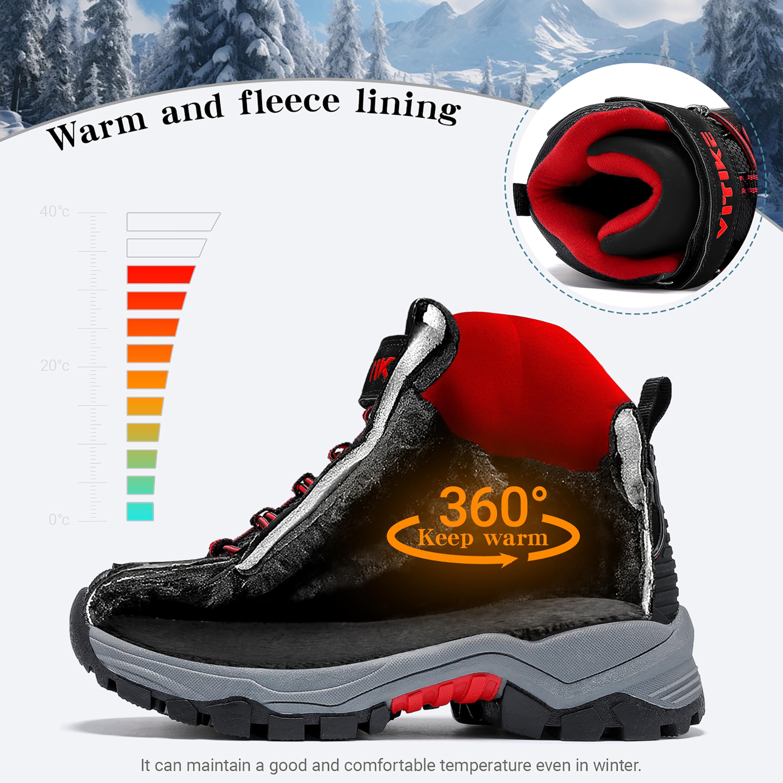 ASHION Botas de senderismo para Niños Botas de Montaña Botas de nieve Zapatos de Senderismo,H Negro Rojo 33 EU