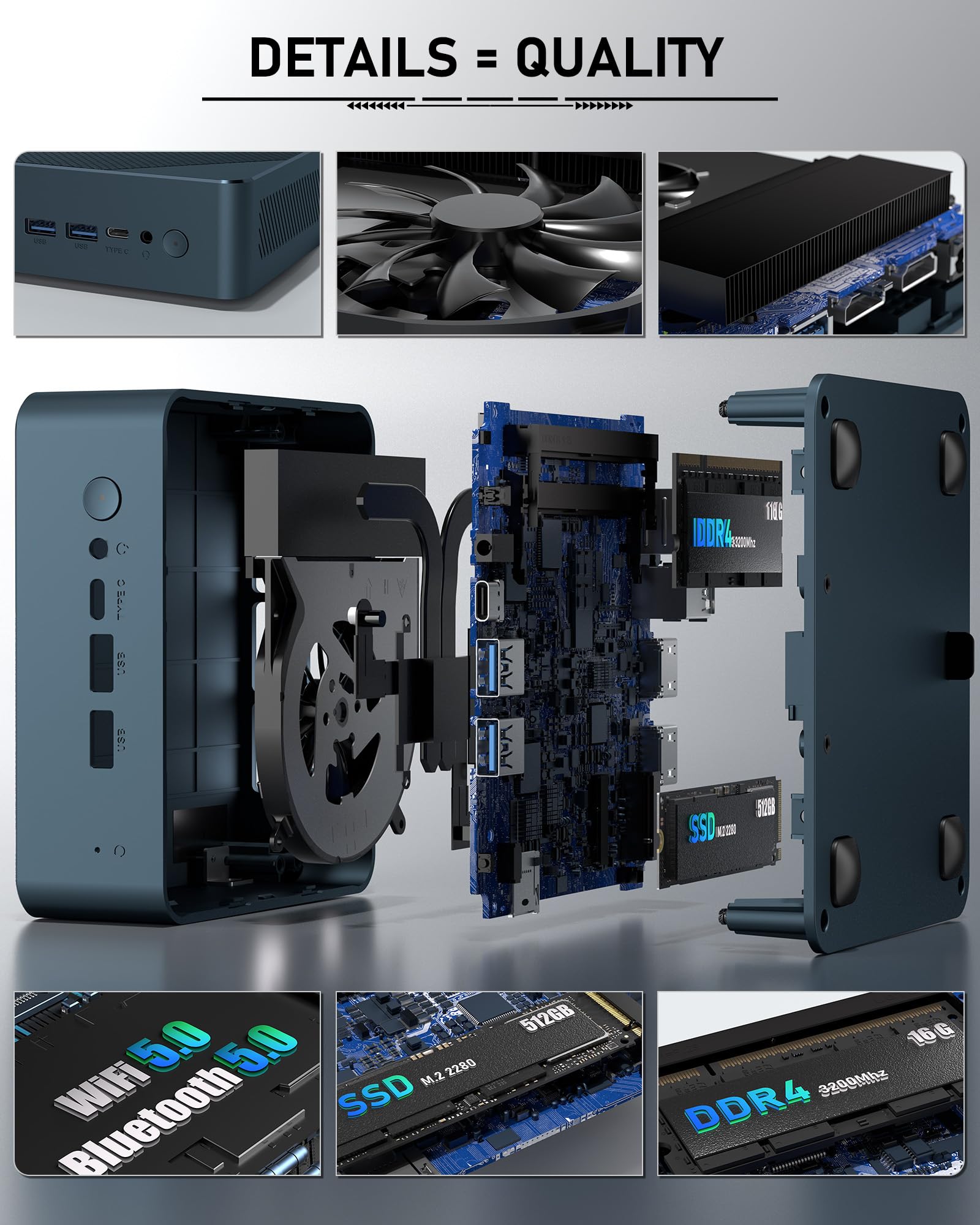 Getorli Mini PC, AMD Ryzen 5 3550H, Mini Computer 16GB DDR4 RAM