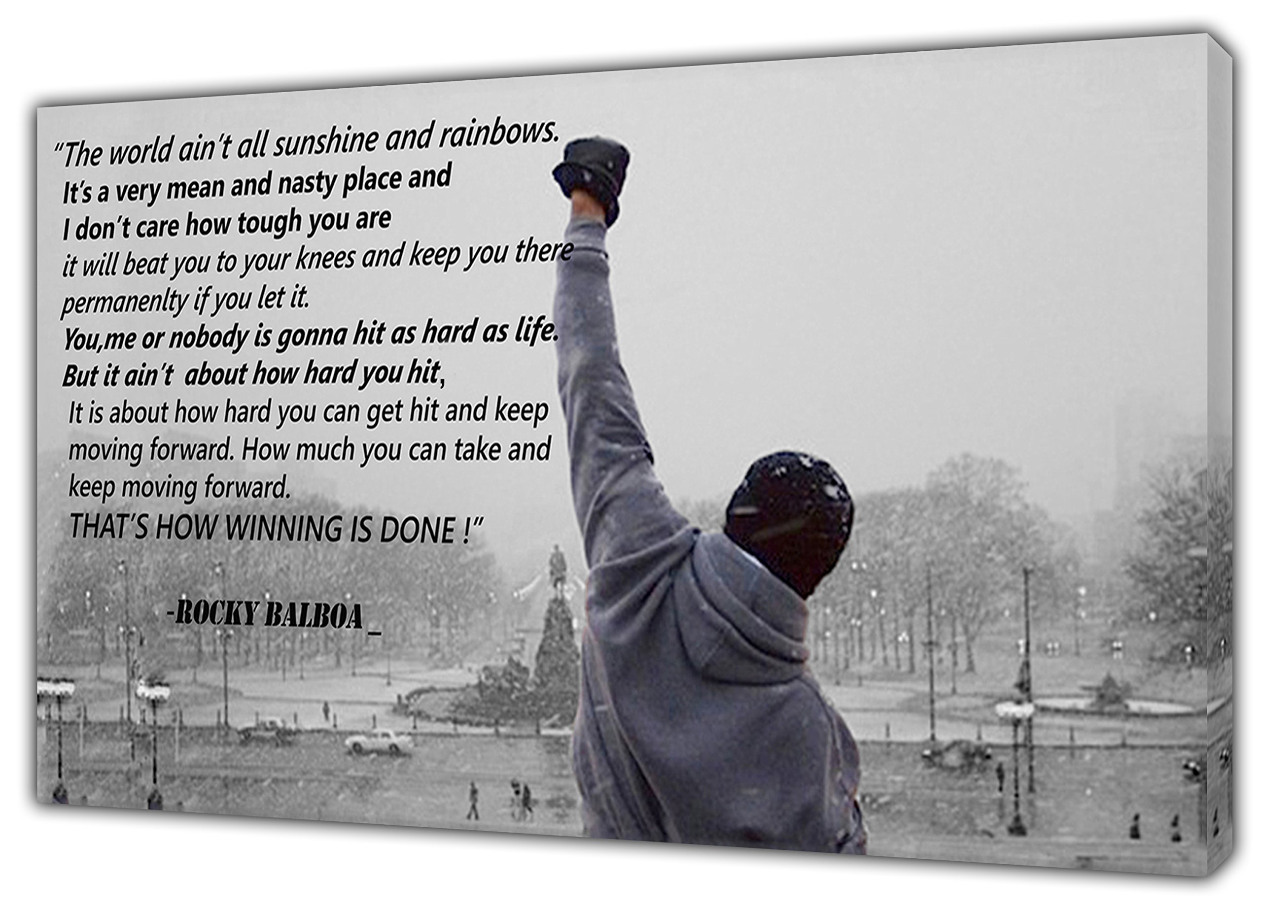 ARTSPRINTS ROCKY BALBOA WITH THE QOUTES PHOTO IN BLACK PRINT ON FRAMED CANVAS WALL ART 12x 8inch -38mm depth