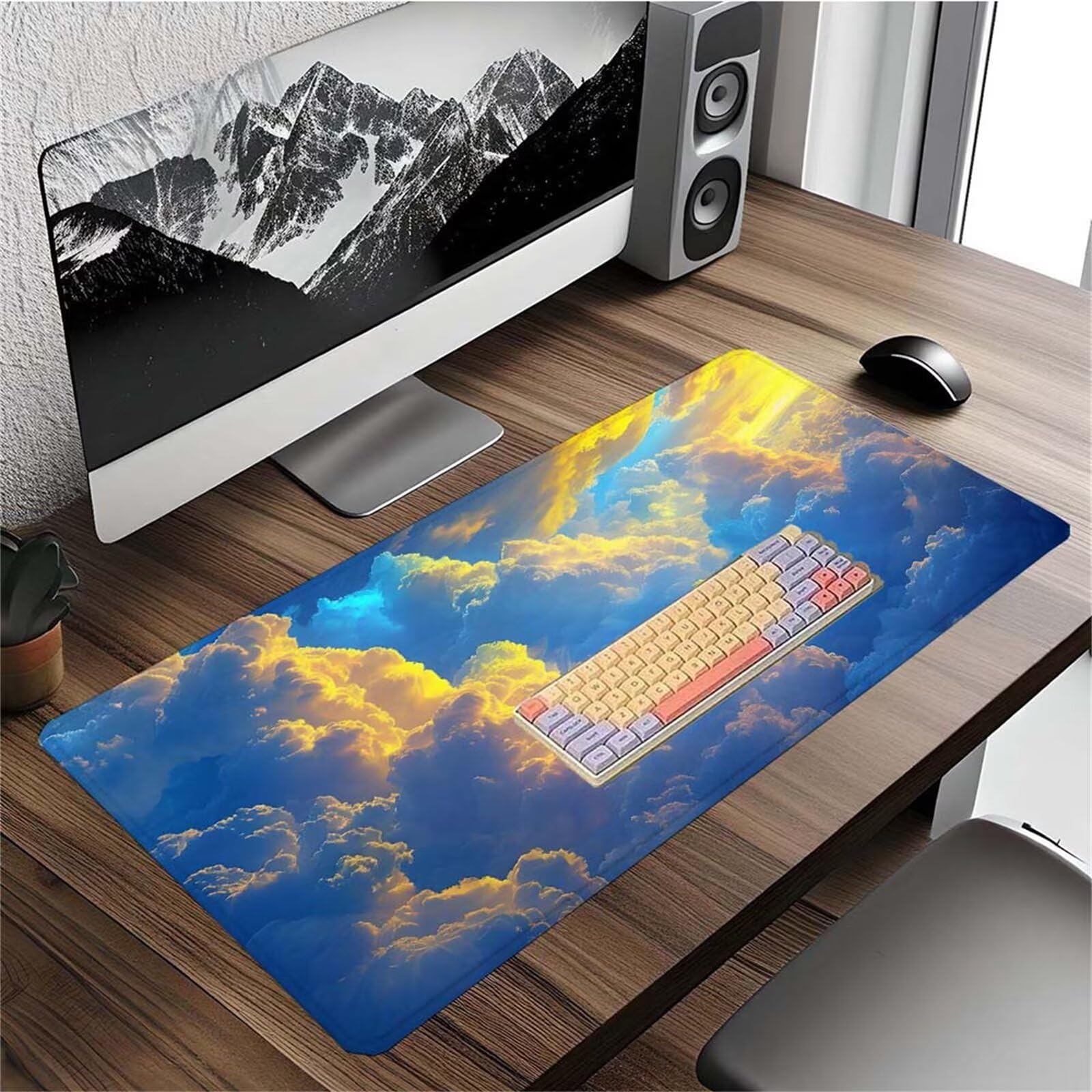 Alfombrilla Ratón Atardecer Nube Alfombrilla Ratón XXL 1400x600x3mm Mouse Pad Resiste Salpicaduras, Extendida de Gran Tamaño con Bordes Cosidos, Mejora la Precisión y la Velocidad,Antideslizante y-341