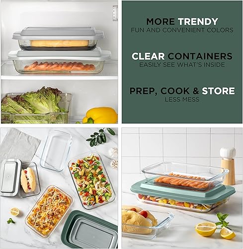 Miniatura 7 de COOK WITH COLOR - Juego de 8 piezas de refractarios profundos de vidrio con tapas de plástico, para hornear y almacenar alimentos, aptos