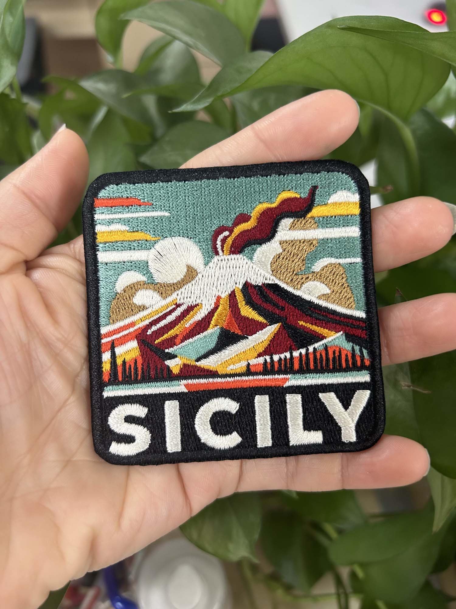 Vagabond Heart Sicily Patch - Sicily Italy Iron On Travel Badge - Mount Etna Souvenir