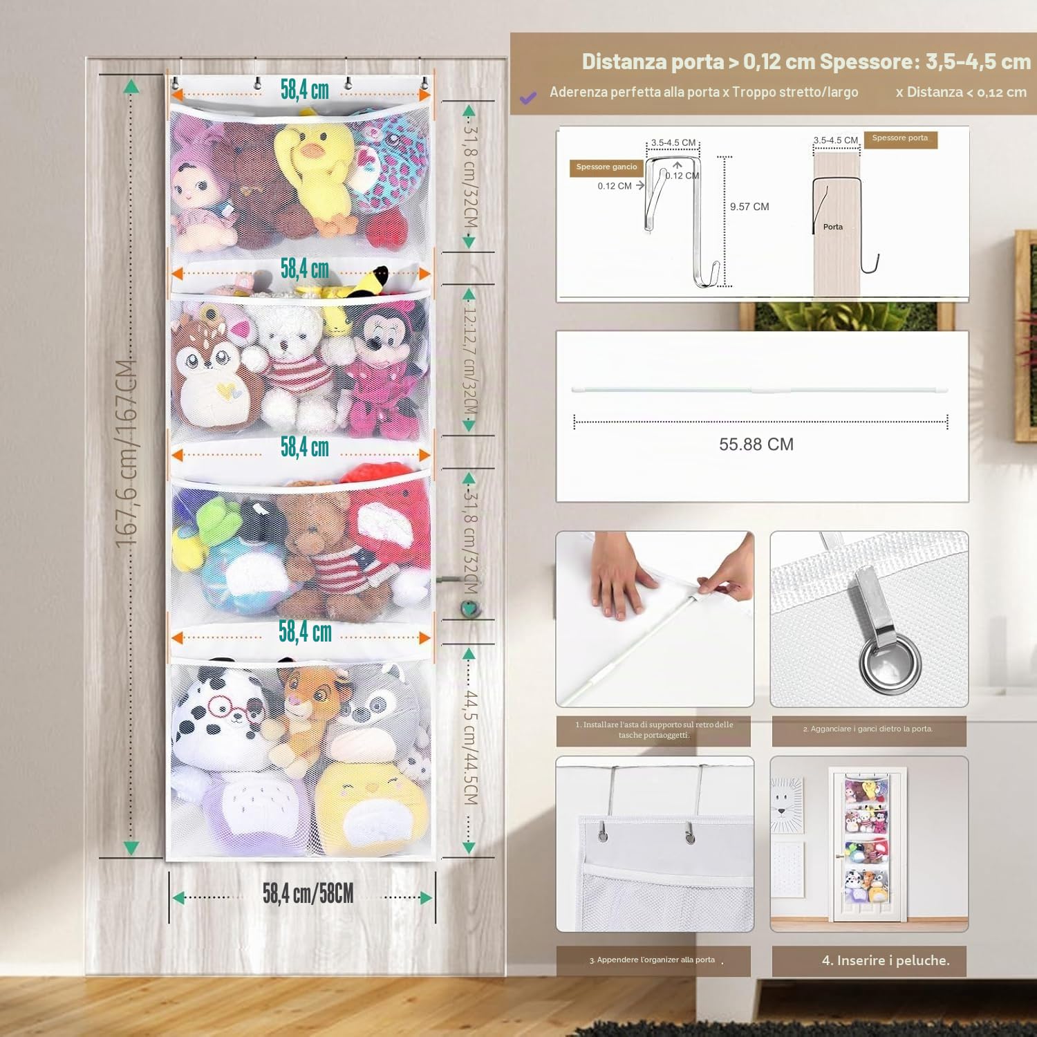 Organizzatore Per Portaoggetti Per Animali Di Peluche Rete Per Animali Di Peluche O Amaca Organizzatore Per Appendere Per Camera Letto Bagno Scuola Materna Camera Dei Bambini Giocattolo Amaca A Rete