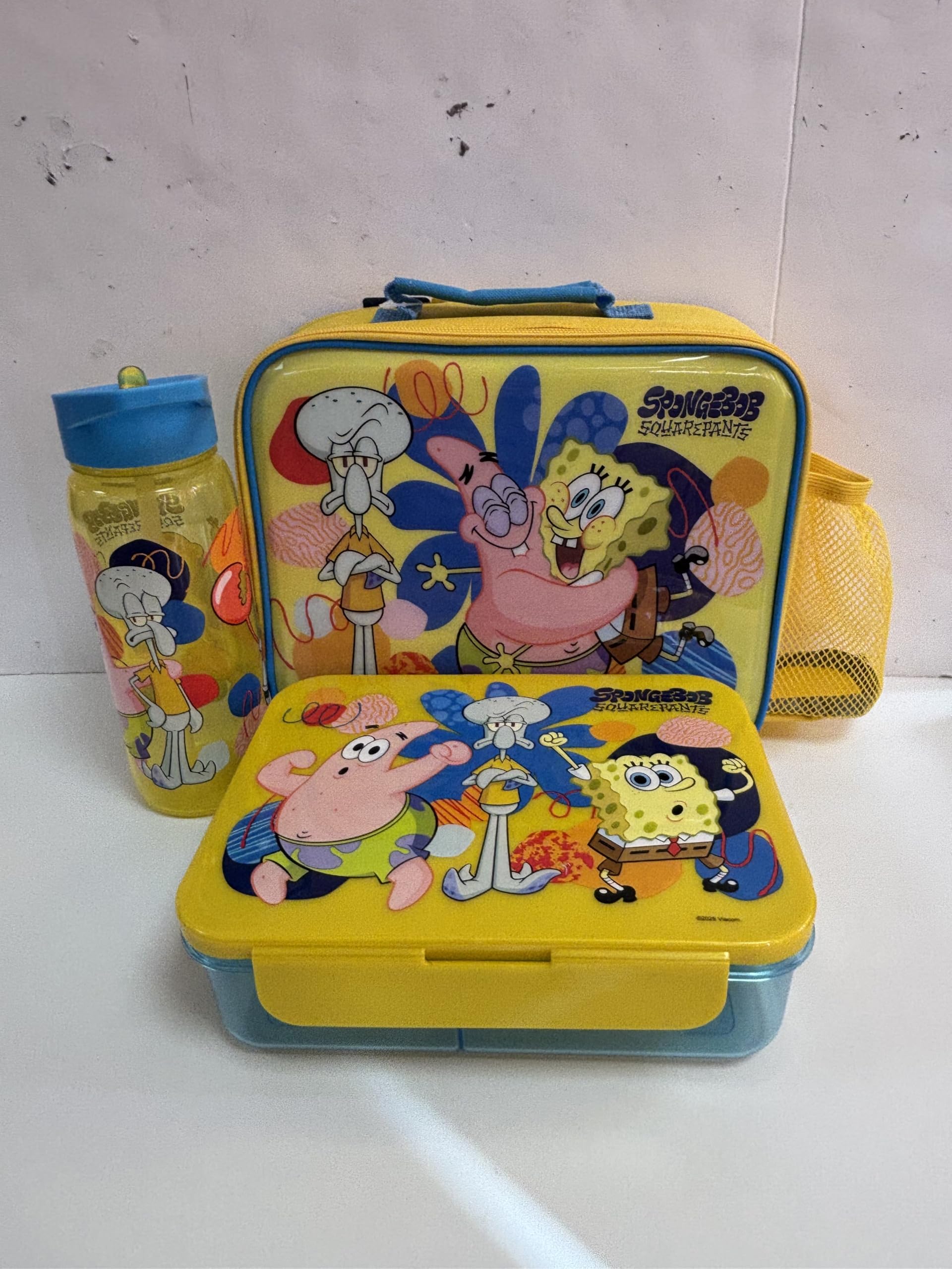 Get Trend SpongeBob Schwammkopf Brotdose Kinder Set 3-Teilig, Isolierte Lunchtasche, 640ml Trinkflasche & Snackbox mit Fächern, BPA Frei, Leicht Bento Box Set für Schule & Picknick (Multi SpongeBob)
